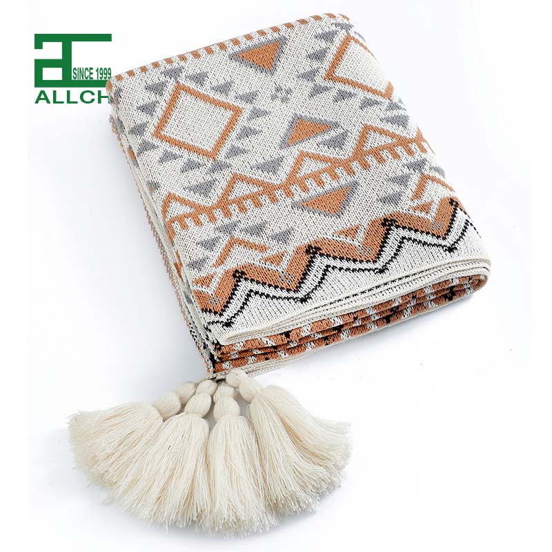 FS000751 ALLCH Boho Throw Blanket Knitted Tassel Vintage Throw Blankets Soft Lightweight Decorative Throw Blanket for Sofa Couch Bed