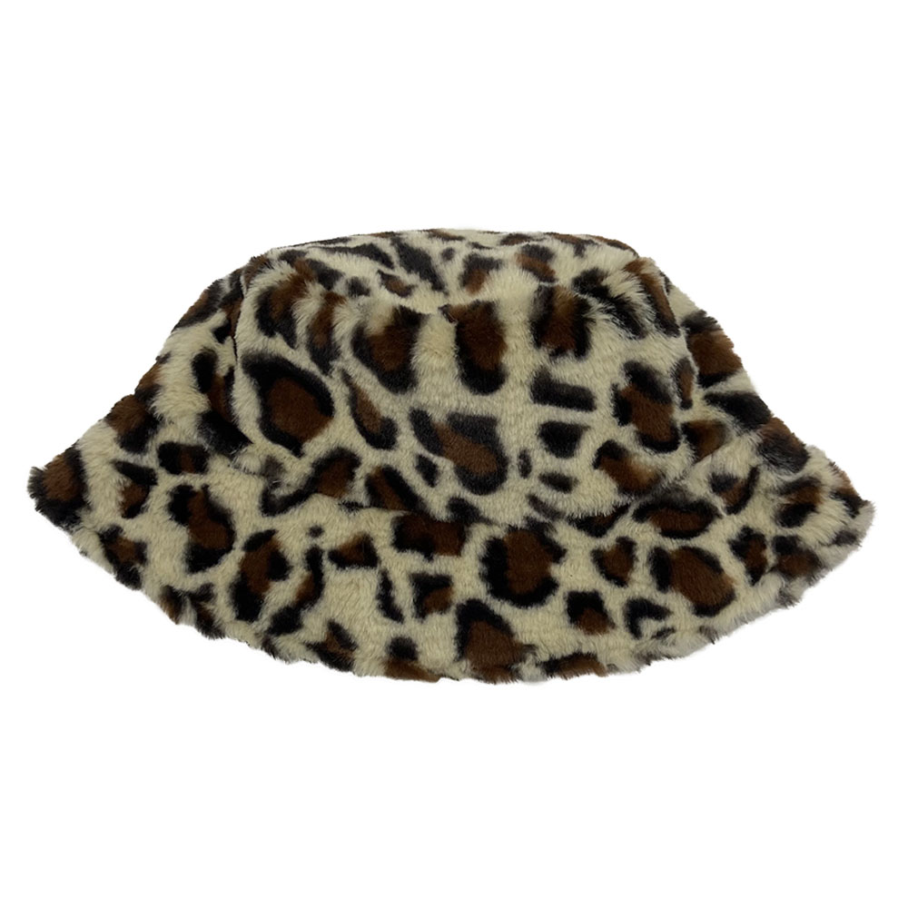 AL000410 ALLCH Women's Leopard Print Faux Fur Bucket Hat - Image 2