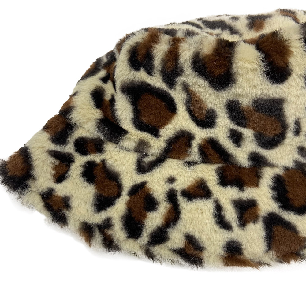 AL000410 ALLCH Women's Leopard Print Faux Fur Bucket Hat - Image 3