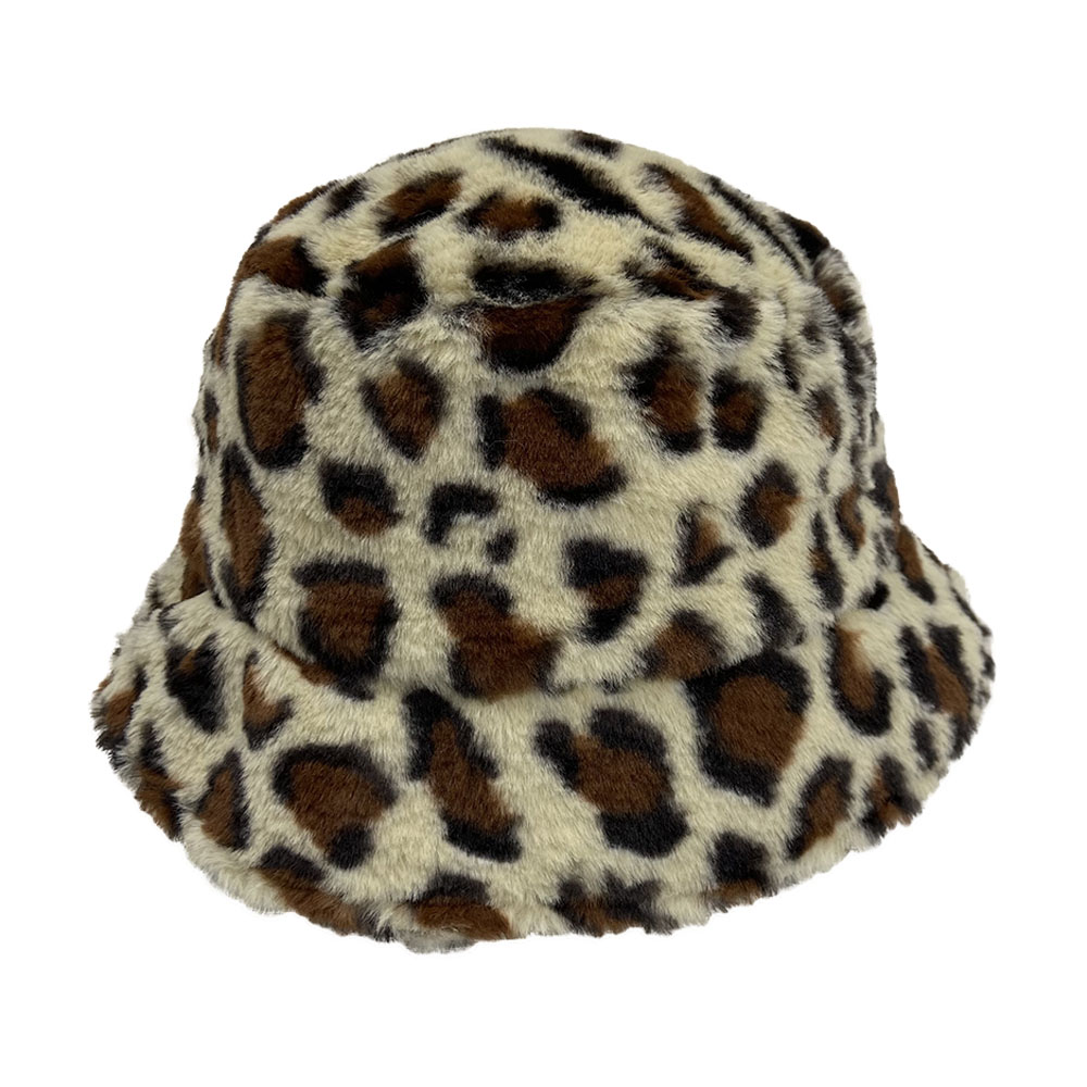 AL000410 ALLCH Women's Leopard Print Faux Fur Bucket Hat