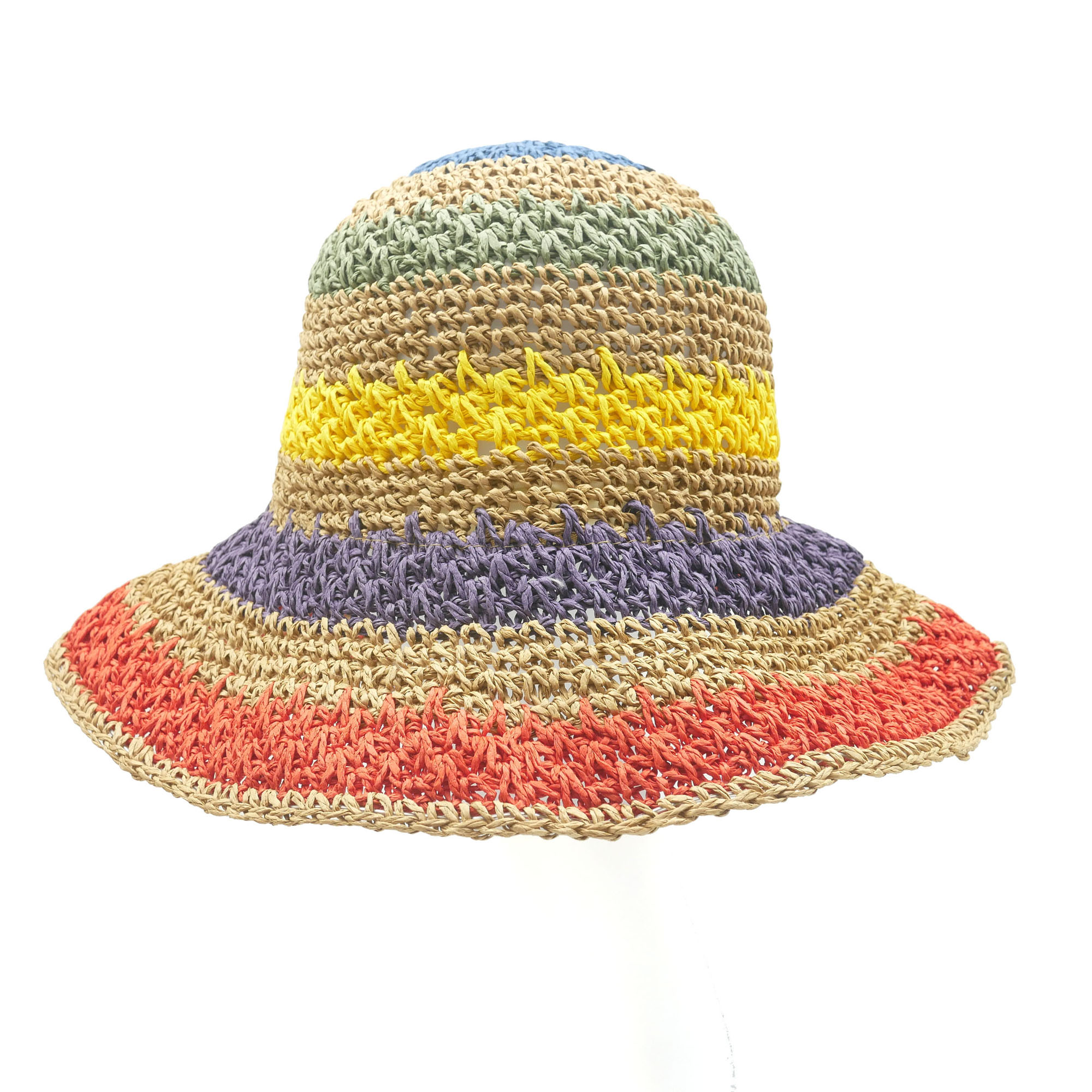 AL000549 ALLCH WOMEN PACKABLE CROCHET STRIPE SUNHAT