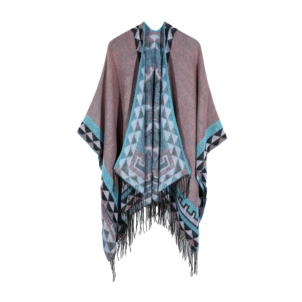 FS000986 ALLCH Poncho Cape Plaid Shawls for Women
