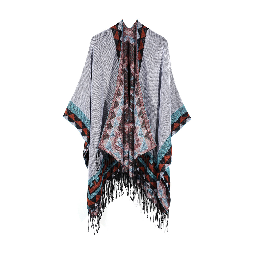 FS000986 ALLCH Poncho Cape Plaid Shawls for Women - Image 2