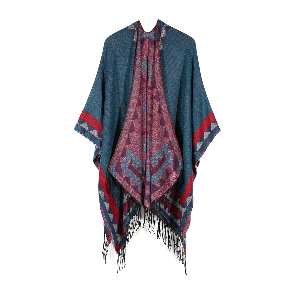 FS000986 ALLCH Poncho Cape Plaid Shawls for Women - Image 3