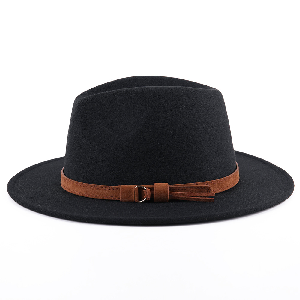 AL000309 ALLCH Men & Women Vintage Wide Brim Fedora Hat with Belt Buckle - Image 6