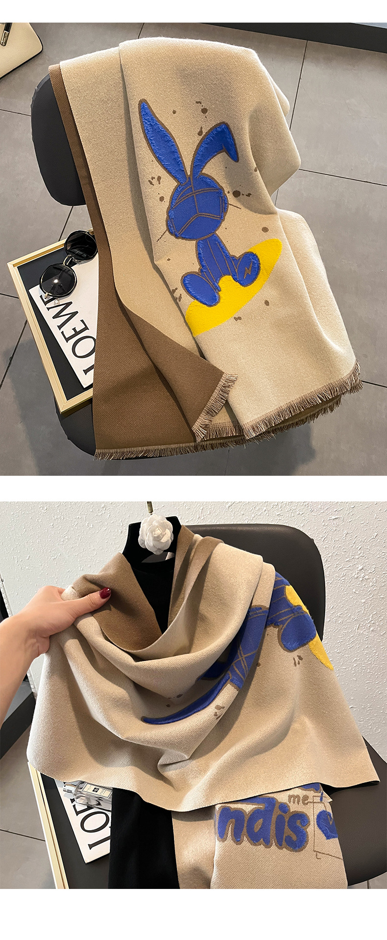 FS001386 ALLCH Cartoon Rabbit Cashmere Scarf - Image 13