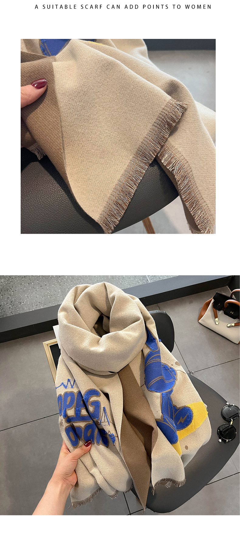 FS001386 ALLCH Cartoon Rabbit Cashmere Scarf - Image 12