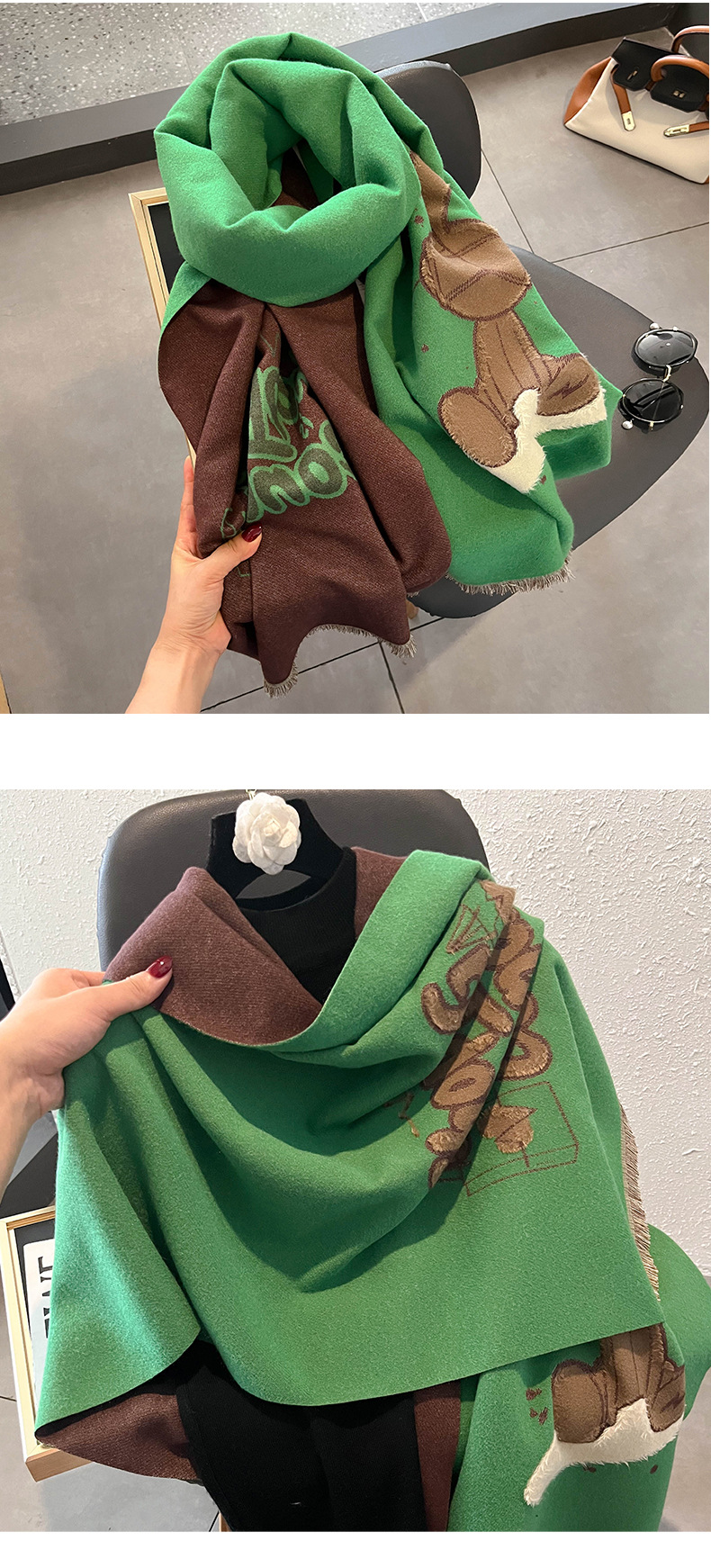 FS001386 ALLCH Cartoon Rabbit Cashmere Scarf - Image 11