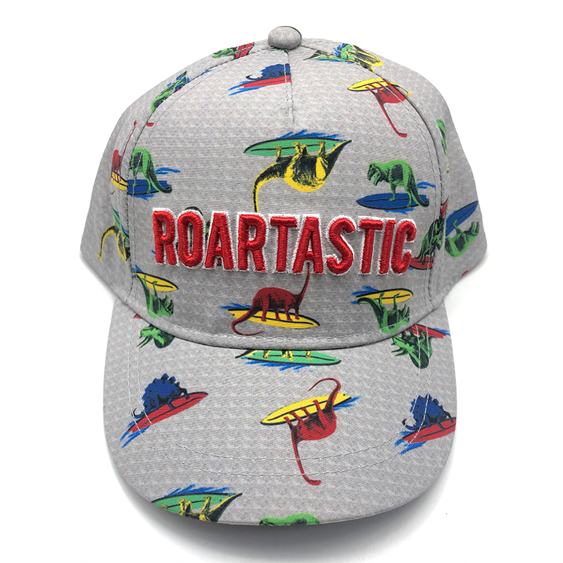 AL000418 Allch Kids Dinosaur Print Embroidered Snap Back Baseball Cap