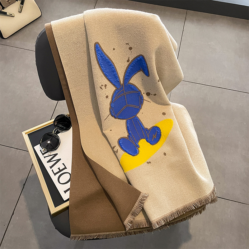 FS001386 ALLCH Cartoon Rabbit Cashmere Scarf - Image 9