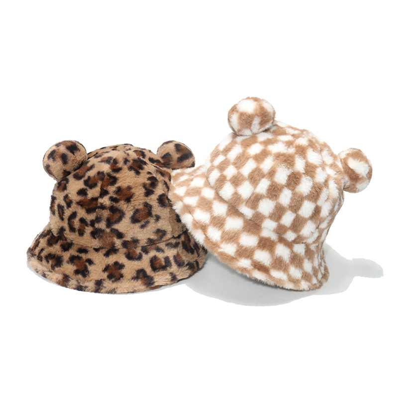 AL001325 ALLCH Girls Leopard Print Hat With Cute Bear Year