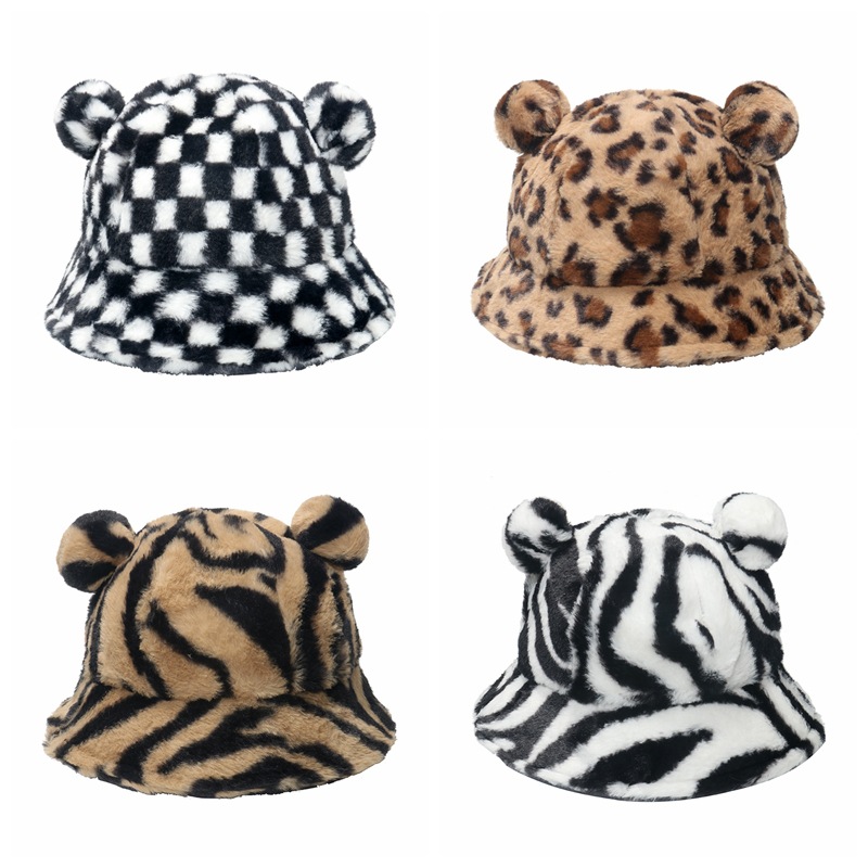 AL001325 ALLCH Girls Leopard Print Hat With Cute Bear Year - Image 2