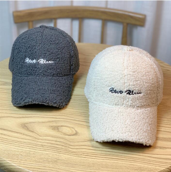 AL001461 Allch Women Slong Embroidery Lamb Fleece Plush Baseball Cap