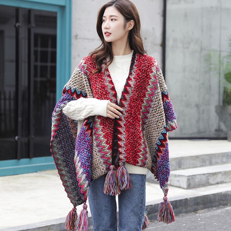 FS000934 ALLCH Lady's Retro Hanging Ball Large Knitted Shawl - Image 2