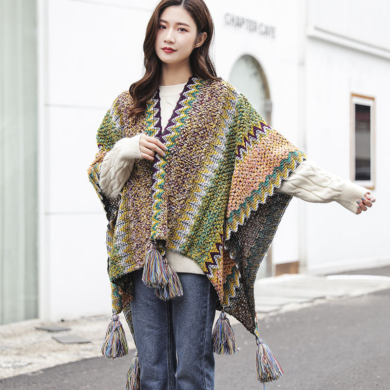 FS000934 ALLCH Lady's Retro Hanging Ball Large Knitted Shawl - Image 3