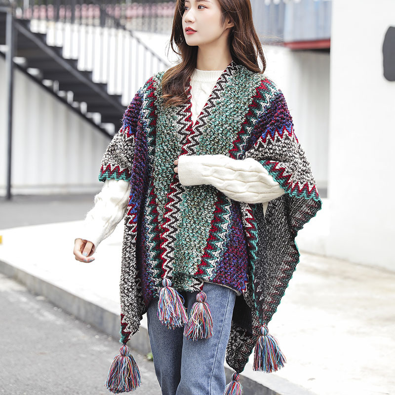 FS000934 ALLCH Lady's Retro Hanging Ball Large Knitted Shawl - Image 4