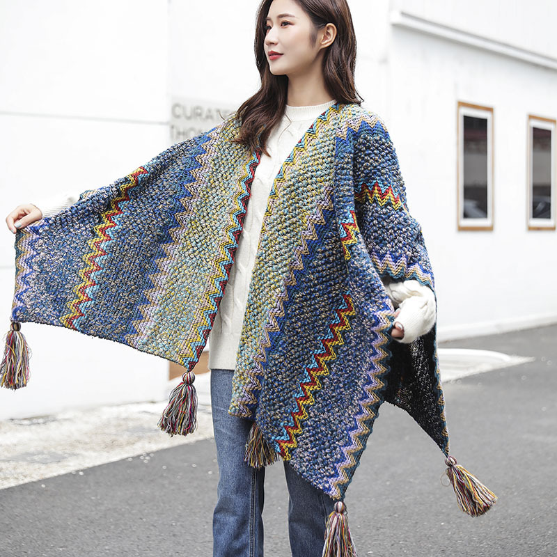 FS000934 ALLCH Lady's Retro Hanging Ball Large Knitted Shawl - Image 5