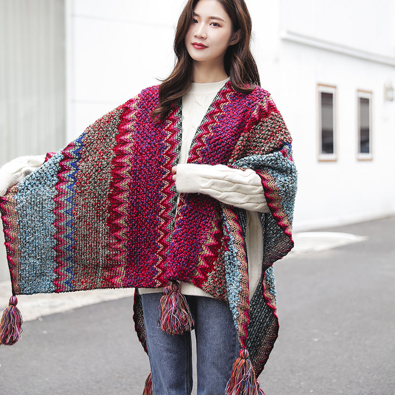FS000934 ALLCH Lady's Retro Hanging Ball Large Knitted Shawl - Image 6