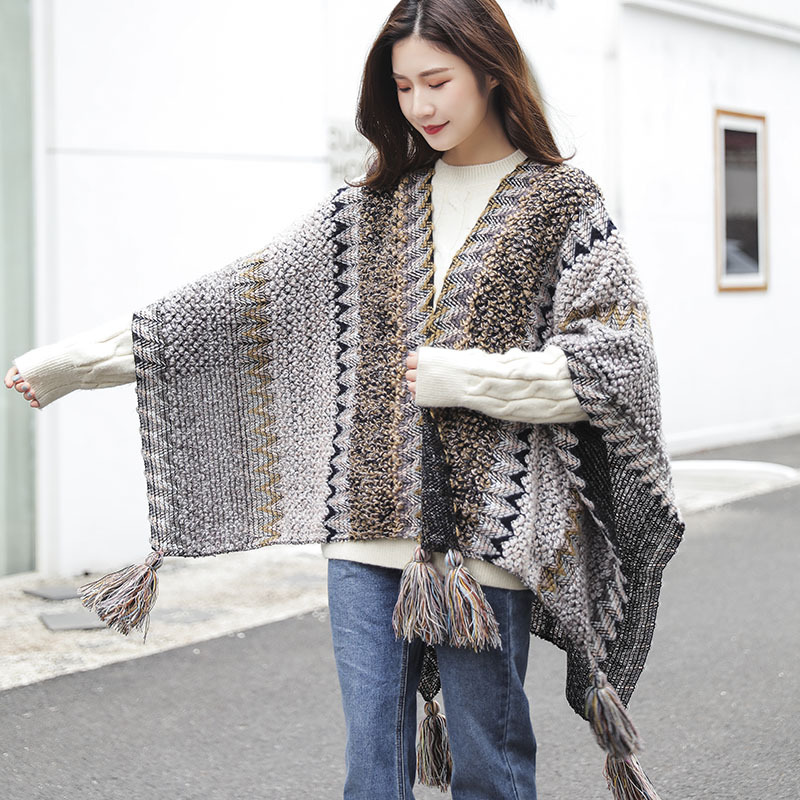 FS000934 ALLCH Lady's Retro Hanging Ball Large Knitted Shawl - Image 7