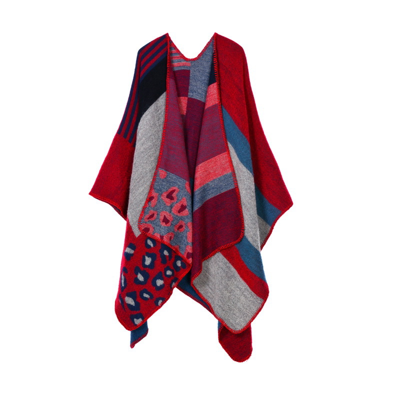 FS000787 ALLCH Plaid Lady's Ethnic Cloak Style Shawls - Image 2