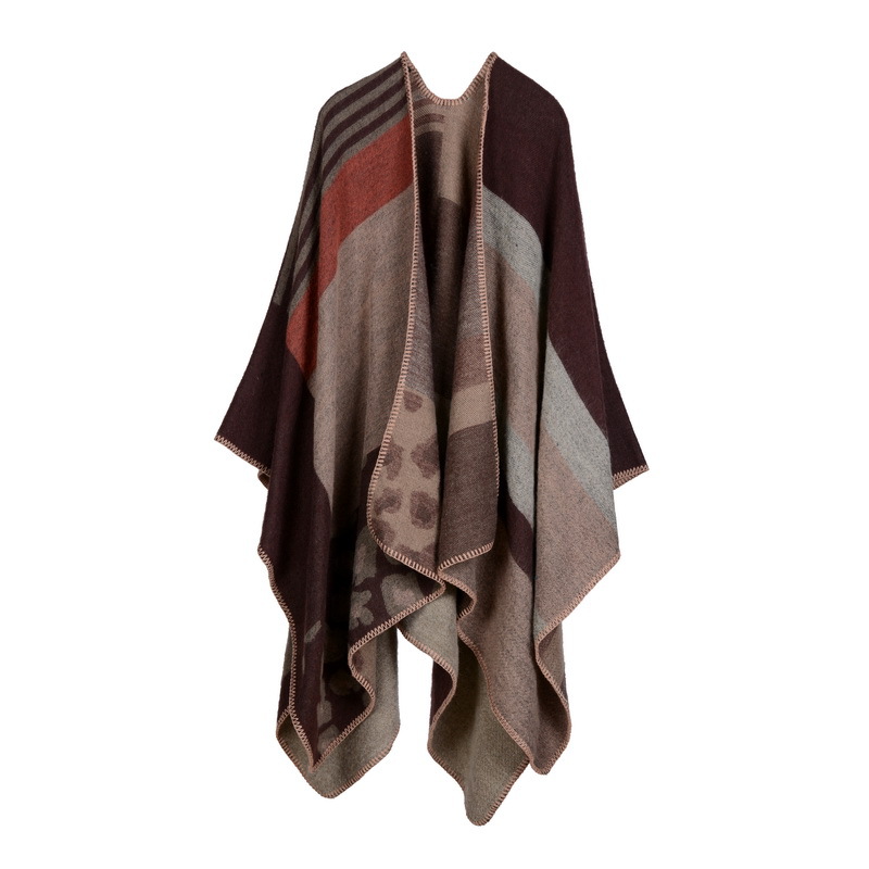 FS000787 ALLCH Plaid Lady's Ethnic Cloak Style Shawls