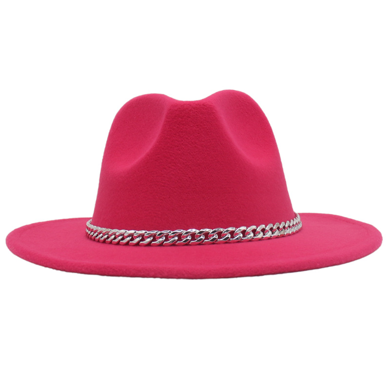 AL001200 ALLCH Men & Women Vintage Wide Brim Fedora Hat with Chain Band - Image 7