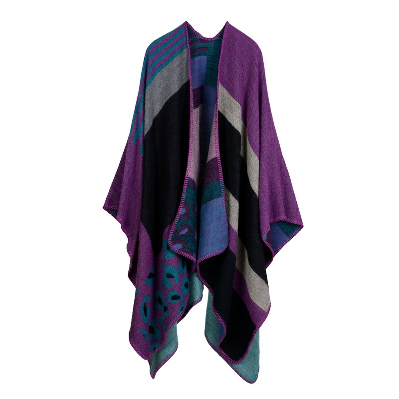 FS000787 ALLCH Plaid Lady's Ethnic Cloak Style Shawls - Image 4