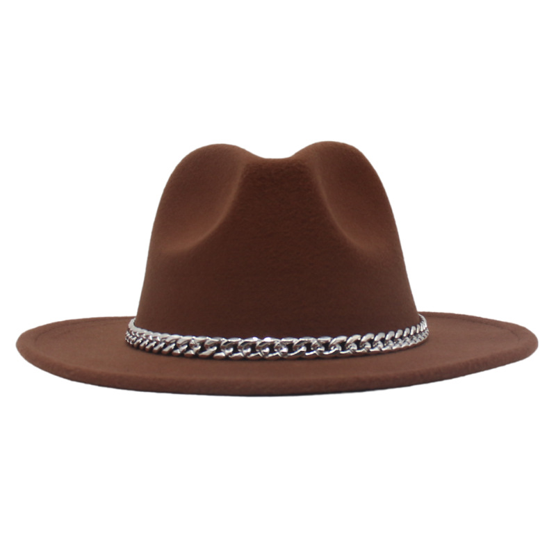 AL001200 ALLCH Men & Women Vintage Wide Brim Fedora Hat with Chain Band