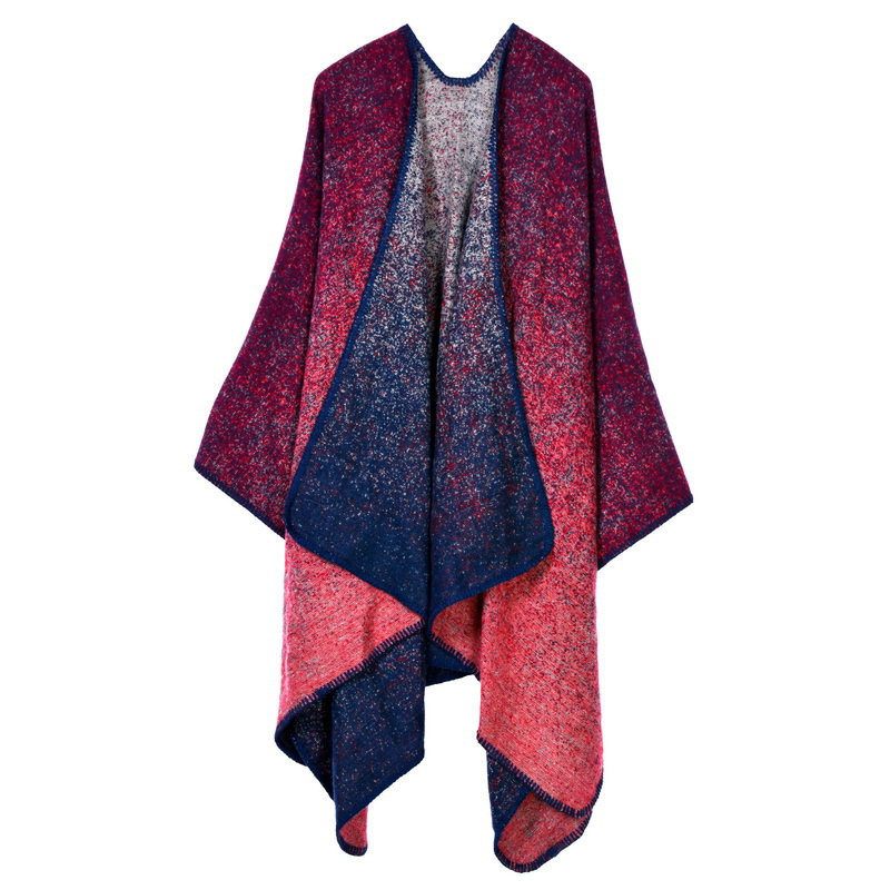 FS000787 ALLCH Plaid Lady's Ethnic Cloak Style Shawls - Image 3