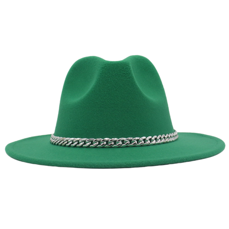 AL001200 ALLCH Men & Women Vintage Wide Brim Fedora Hat with Chain Band - Image 8