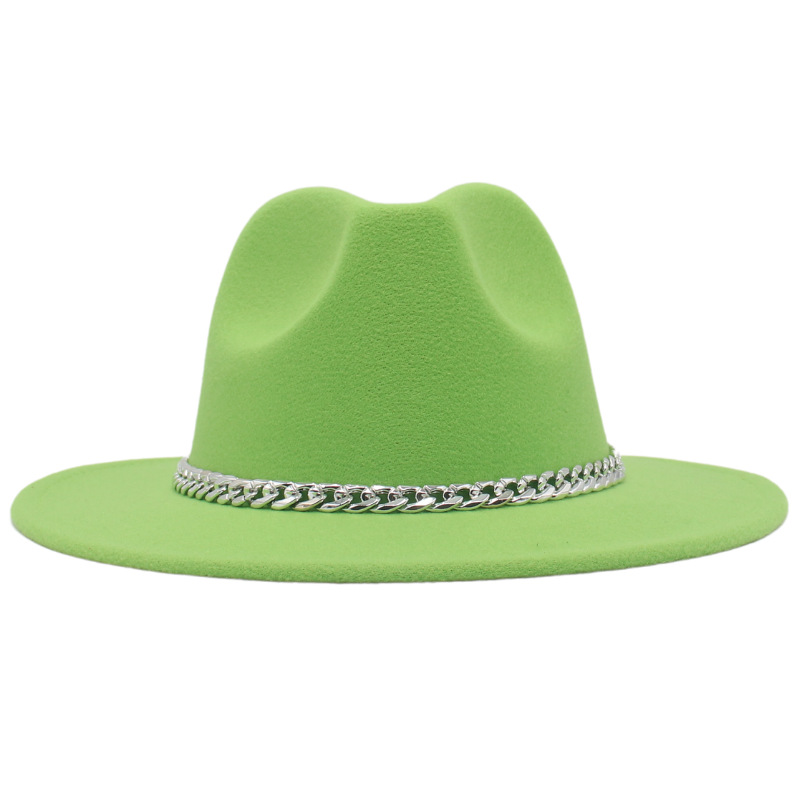 AL001200 ALLCH Men & Women Vintage Wide Brim Fedora Hat with Chain Band - Image 9