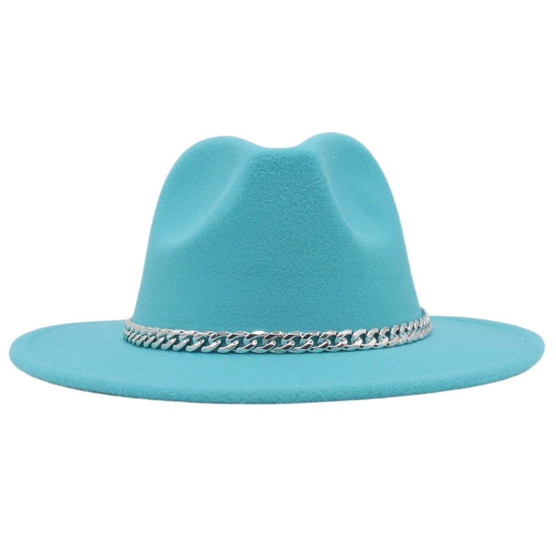 AL001200 ALLCH Men & Women Vintage Wide Brim Fedora Hat with Chain Band - Image 10
