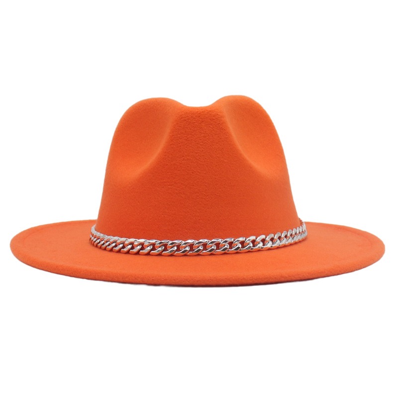 AL001200 ALLCH Men & Women Vintage Wide Brim Fedora Hat with Chain Band - Image 11