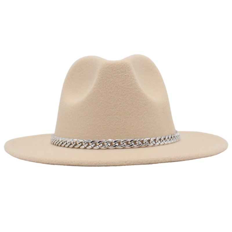 AL001200 ALLCH Men & Women Vintage Wide Brim Fedora Hat with Chain Band - Image 12