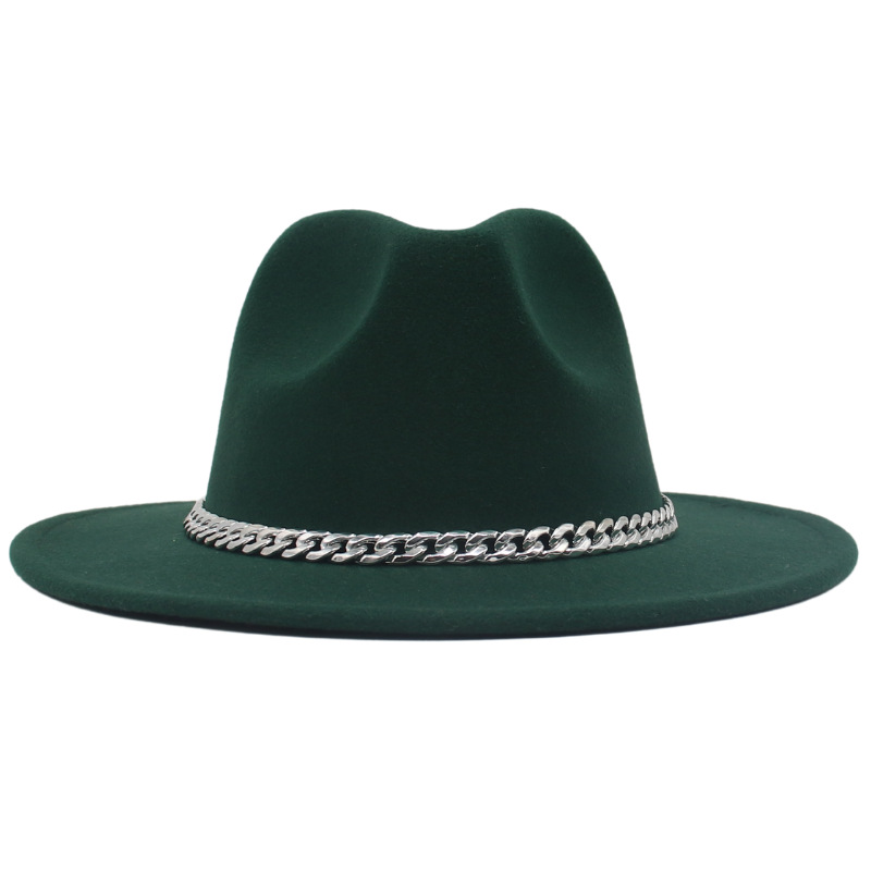 AL001200 ALLCH Men & Women Vintage Wide Brim Fedora Hat with Chain Band - Image 13