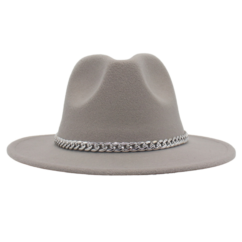 AL001200 ALLCH Men & Women Vintage Wide Brim Fedora Hat with Chain Band - Image 14