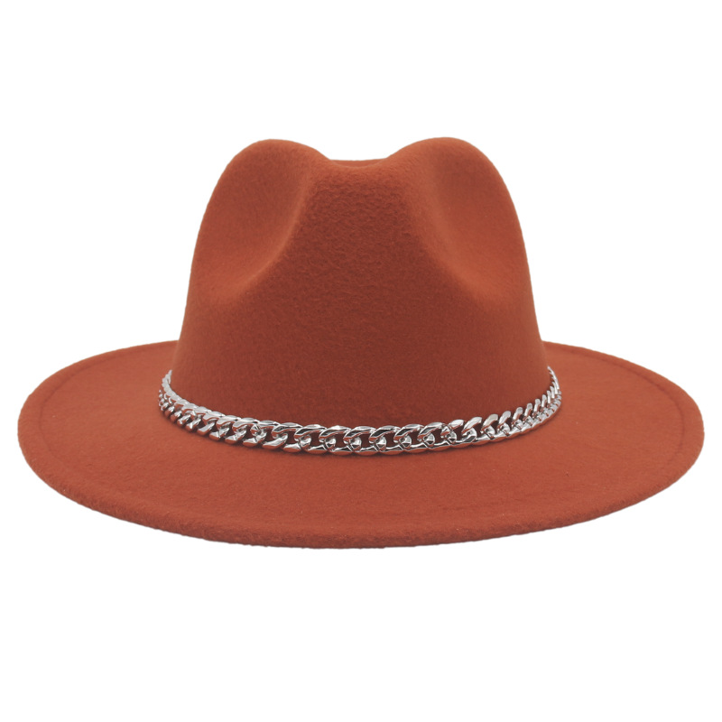 AL001200 ALLCH Men & Women Vintage Wide Brim Fedora Hat with Chain Band - Image 15