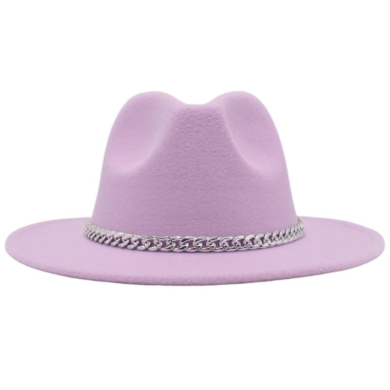 AL001200 ALLCH Men & Women Vintage Wide Brim Fedora Hat with Chain Band - Image 16