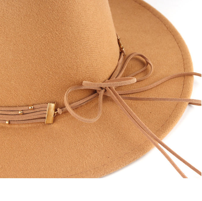 AL000536 ALLCH Tie Bow Big Wide Brim Women Fedora Hat - Image 5