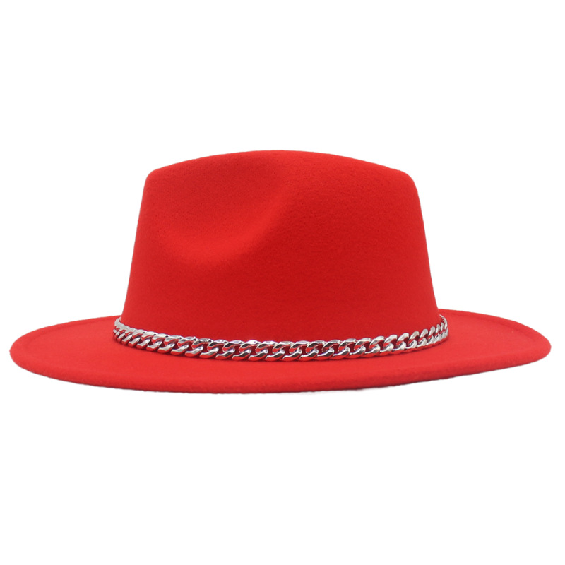 AL001200 ALLCH Men & Women Vintage Wide Brim Fedora Hat with Chain Band - Image 3