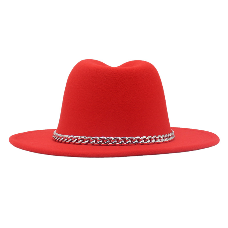 AL001200 ALLCH Men & Women Vintage Wide Brim Fedora Hat with Chain Band - Image 4