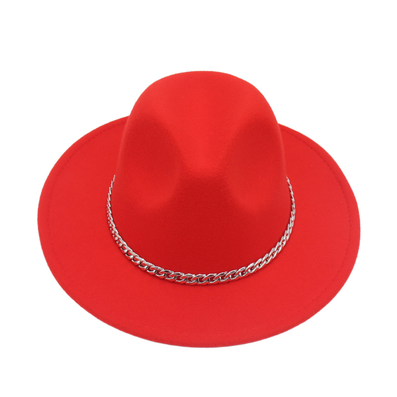 AL001200 ALLCH Men & Women Vintage Wide Brim Fedora Hat with Chain Band - Image 5