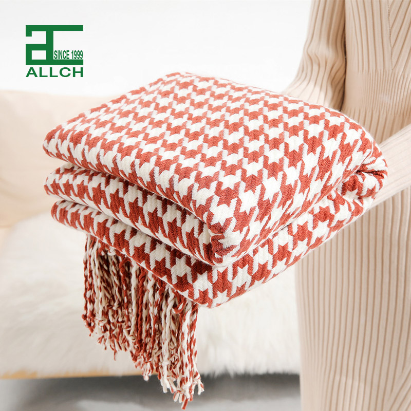 AL001694-2 ALLCH Red Houndstooth Designs Blanket Soft Lightweight Colorful Serape Decorative Woven Throw Blanket for Sofa Couch Bed