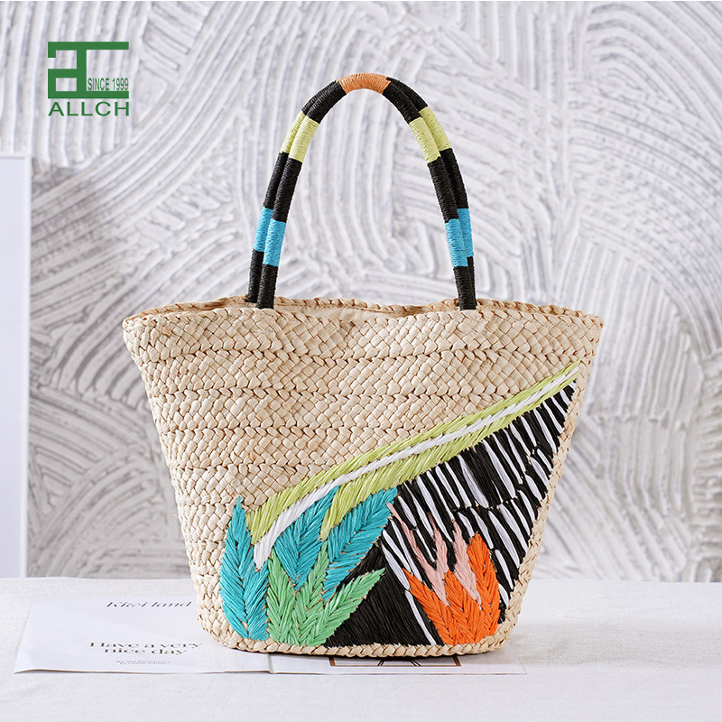 AL001697 ALLCH Embroidered Straw Bag Holiday Beach Shoulder Bag For Women