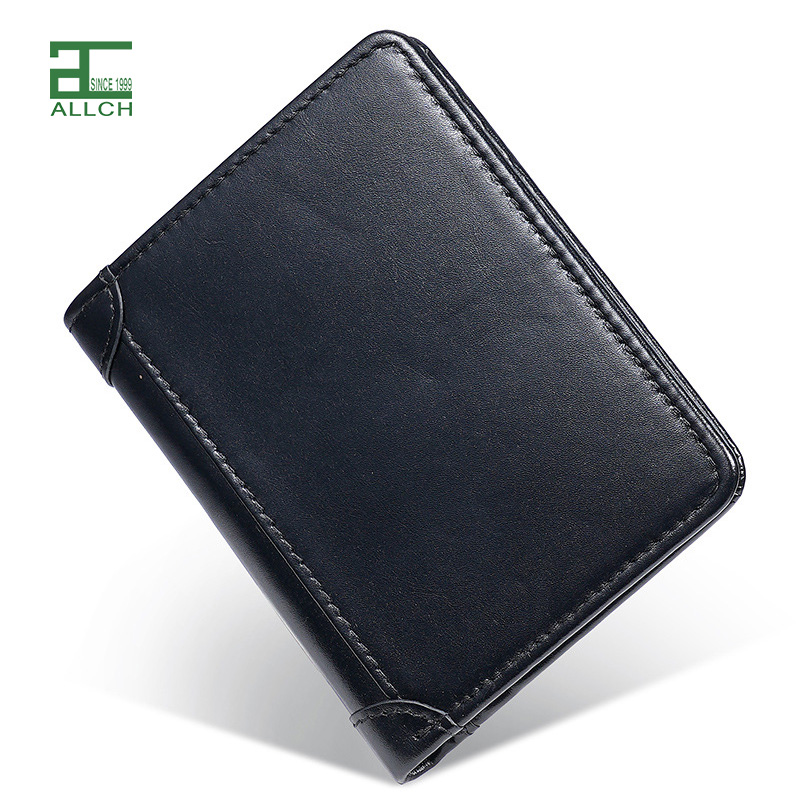AL001716 ALLCH Real Leather Bifold Wallet For Men Slim Minimalist Front Pocket Billfold