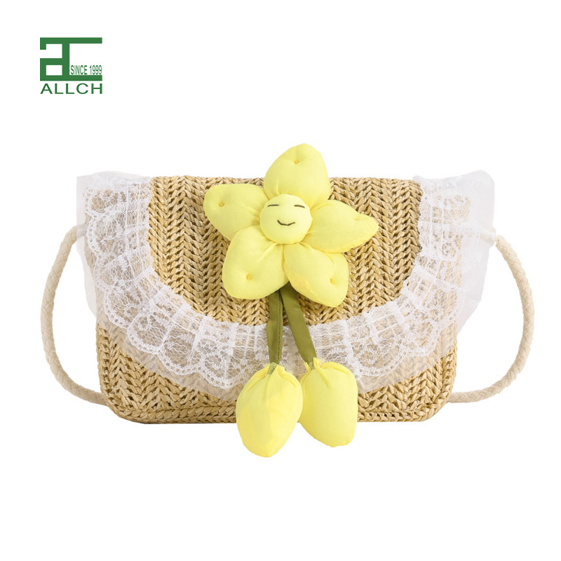 AL001735 ALLCH Summer Children's Phone Crossbody Flower Straw Bag Woven Bag For Baby Girls