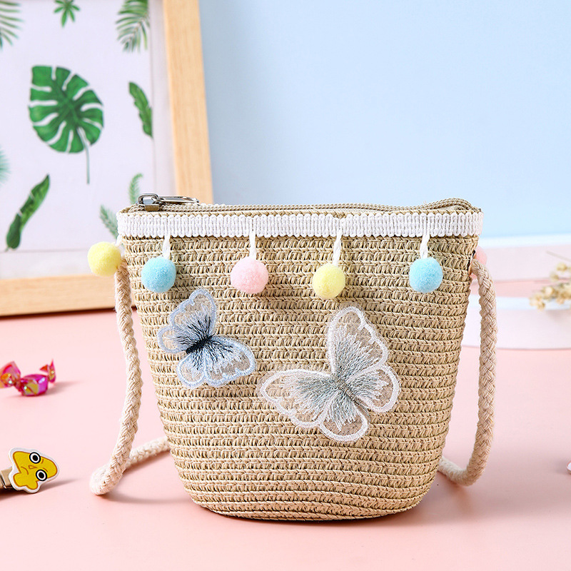 AL001737 ALLCH Children's Butterfly Ball Straw Bag Crossbody Bag Children's Coin Purse - Image 3