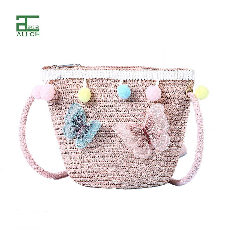 AL001737 ALLCH Children's Butterfly Ball Straw Bag Crossbody Bag Children's Coin Purse