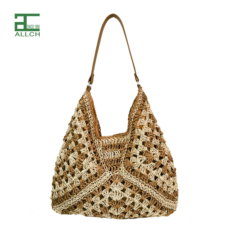 AL001751 ALLCH Hand-made Straw Hollowed Out Color Woven Shoulder Bag