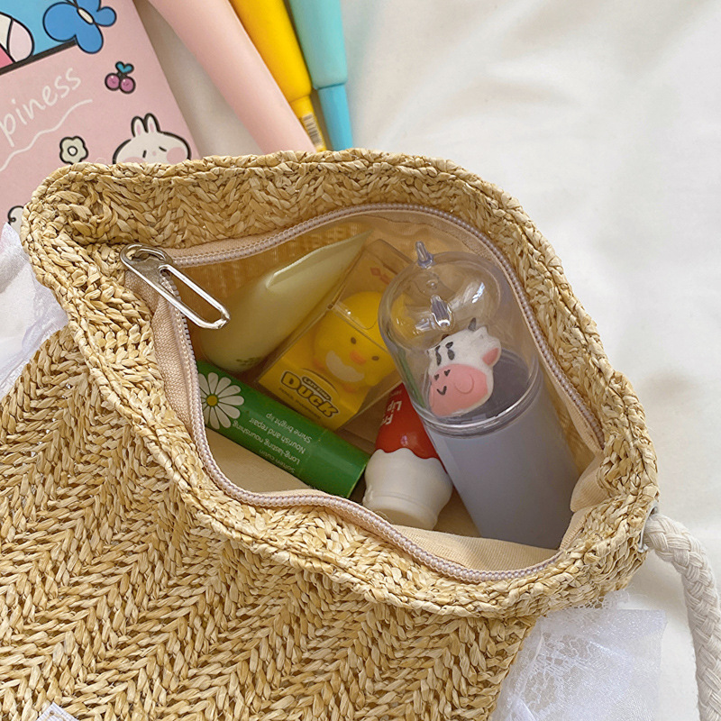 AL001735 ALLCH Summer Children's Phone Crossbody Flower Straw Bag Woven Bag For Baby Girls - Image 3